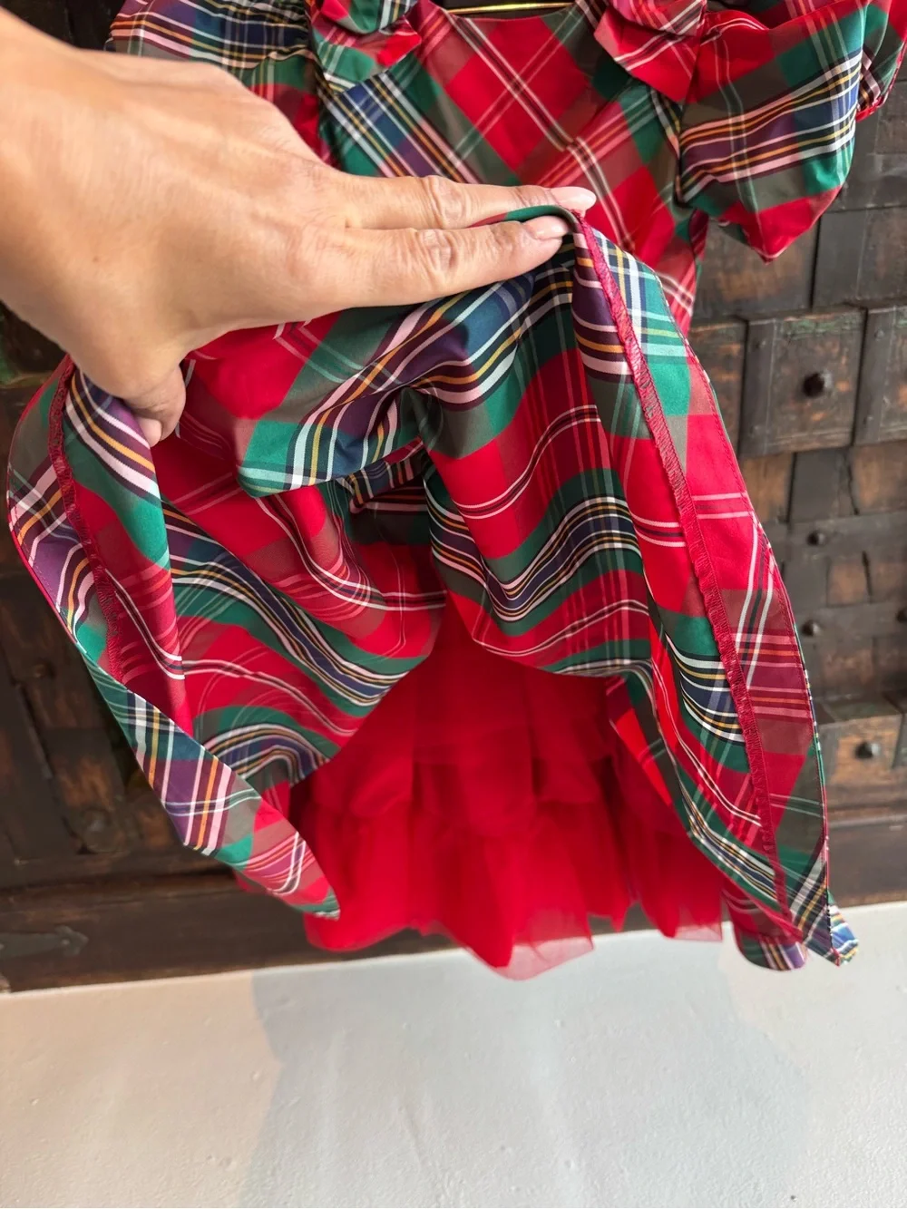 Janie and Jack Red Plaid Holiday Puff-Sleeve Kids Dress
